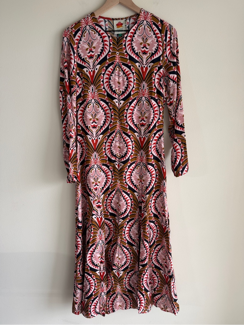 FARM Rio Pineapple Jewelry Midi Dress Size S Long Sleeve Printed Viscose - Picture 2 of 15